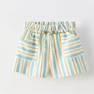 Zara Teal and Yellow Striped Shorts